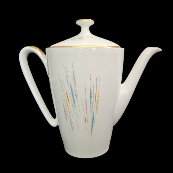 Edelstein Bavaria Mid Century Modern Coffee Pot Gold Trim Pastel Atomic Design - Picture 3 of 7